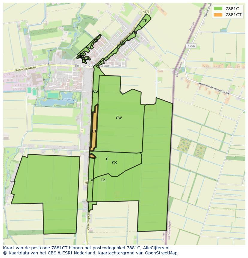 Afbeelding van het postcodegebied 7881 CT op de kaart.