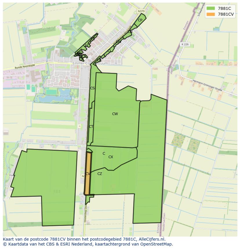 Afbeelding van het postcodegebied 7881 CV op de kaart.
