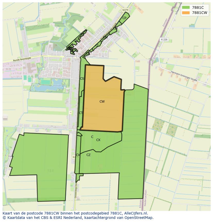 Afbeelding van het postcodegebied 7881 CW op de kaart.