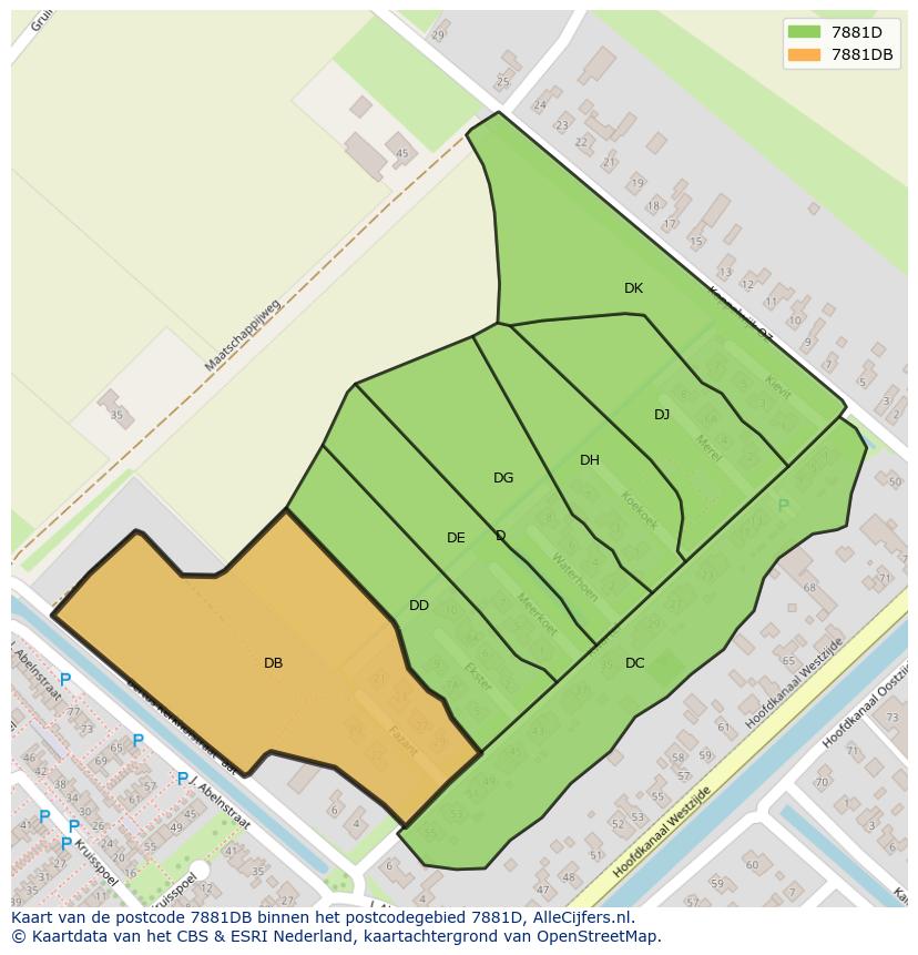 Afbeelding van het postcodegebied 7881 DB op de kaart.