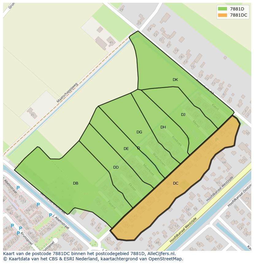 Afbeelding van het postcodegebied 7881 DC op de kaart.