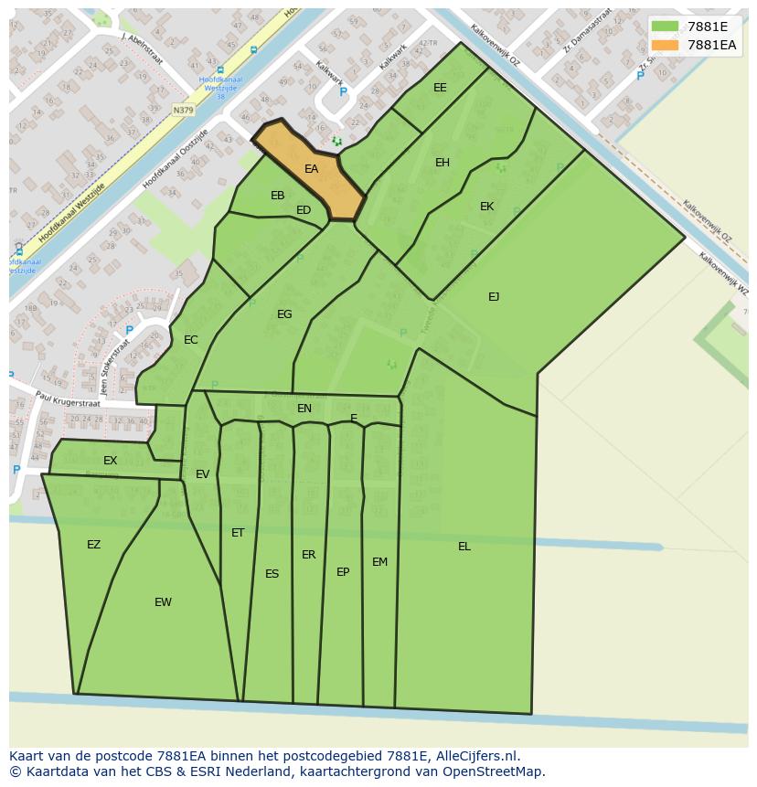 Afbeelding van het postcodegebied 7881 EA op de kaart.