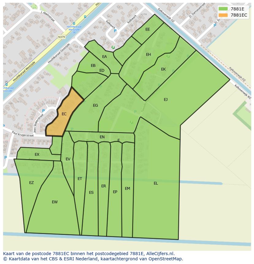 Afbeelding van het postcodegebied 7881 EC op de kaart.