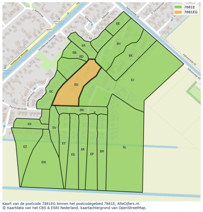Afbeelding van het postcodegebied 7881 EG op de kaart.