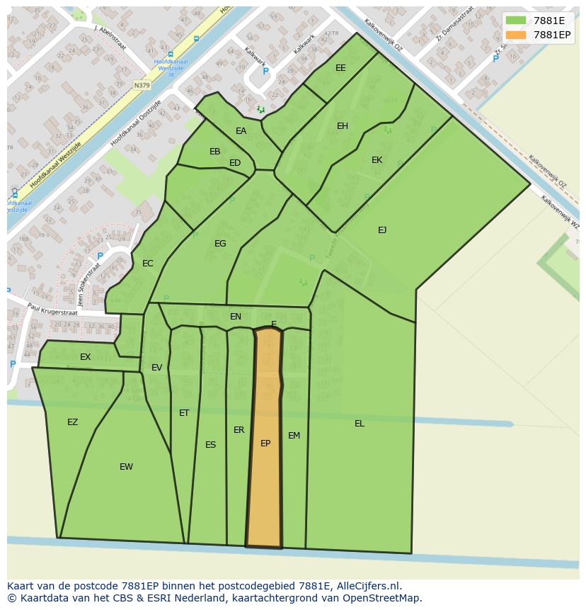Afbeelding van het postcodegebied 7881 EP op de kaart.