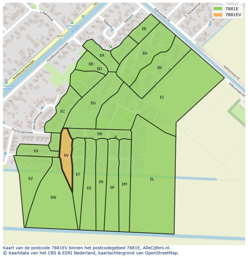 Afbeelding van het postcodegebied 7881 EV op de kaart.