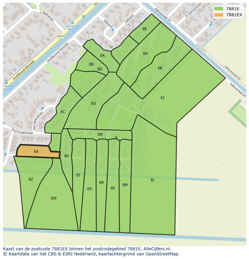 Afbeelding van het postcodegebied 7881 EX op de kaart.