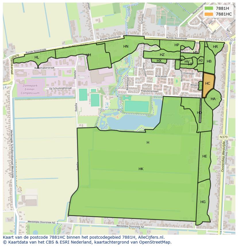 Afbeelding van het postcodegebied 7881 HC op de kaart.
