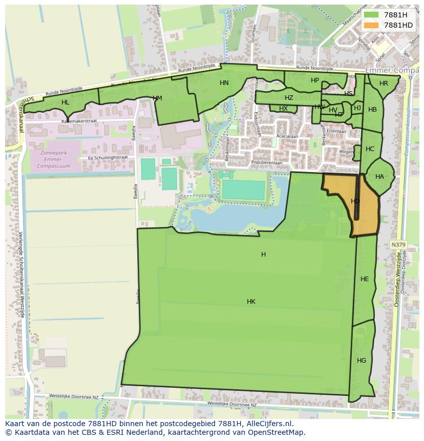 Afbeelding van het postcodegebied 7881 HD op de kaart.