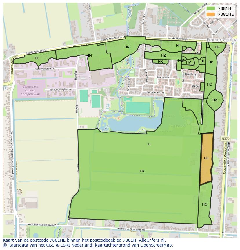 Afbeelding van het postcodegebied 7881 HE op de kaart.