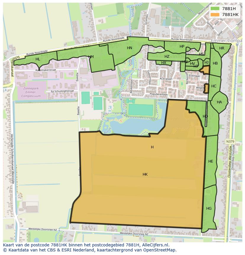 Afbeelding van het postcodegebied 7881 HK op de kaart.