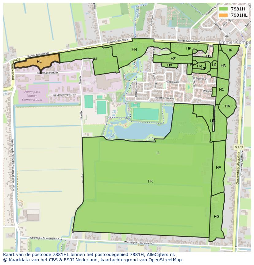 Afbeelding van het postcodegebied 7881 HL op de kaart.