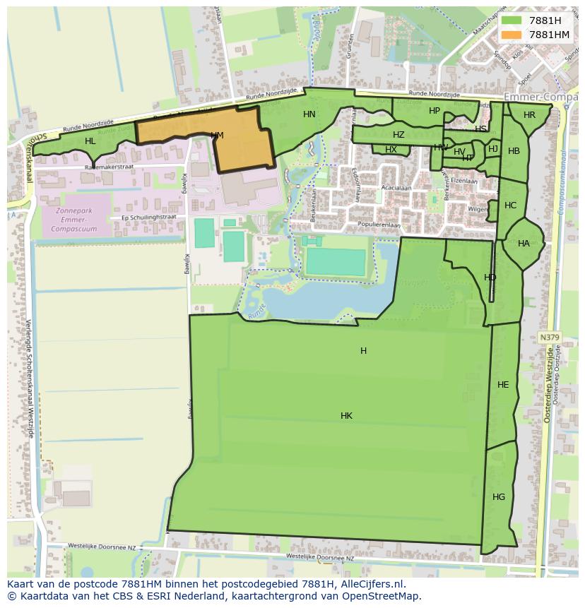 Afbeelding van het postcodegebied 7881 HM op de kaart.