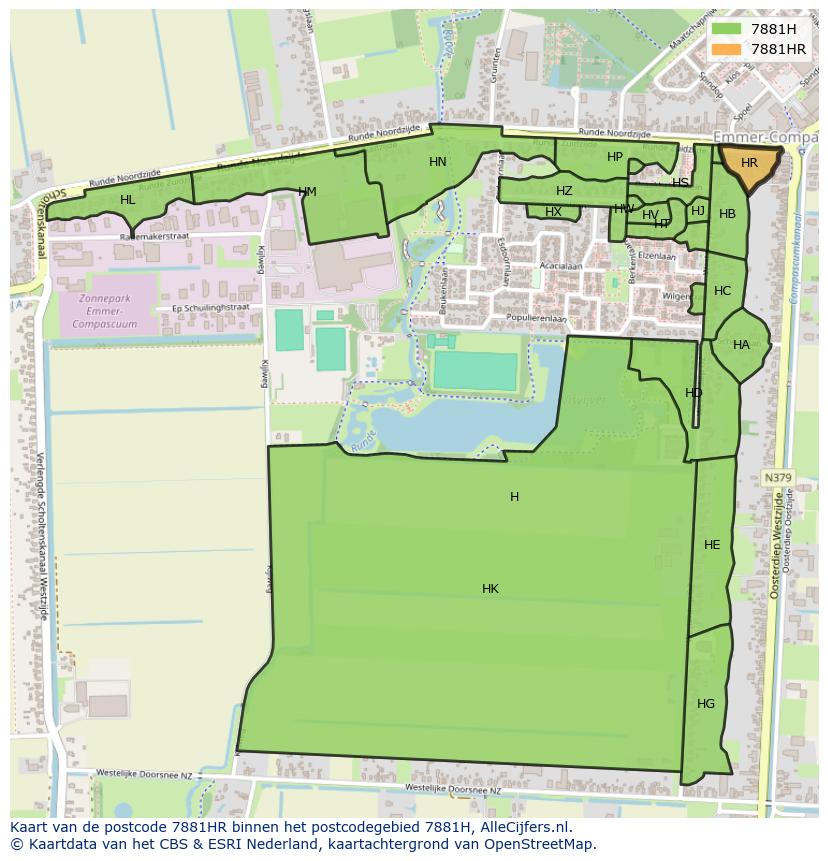 Afbeelding van het postcodegebied 7881 HR op de kaart.