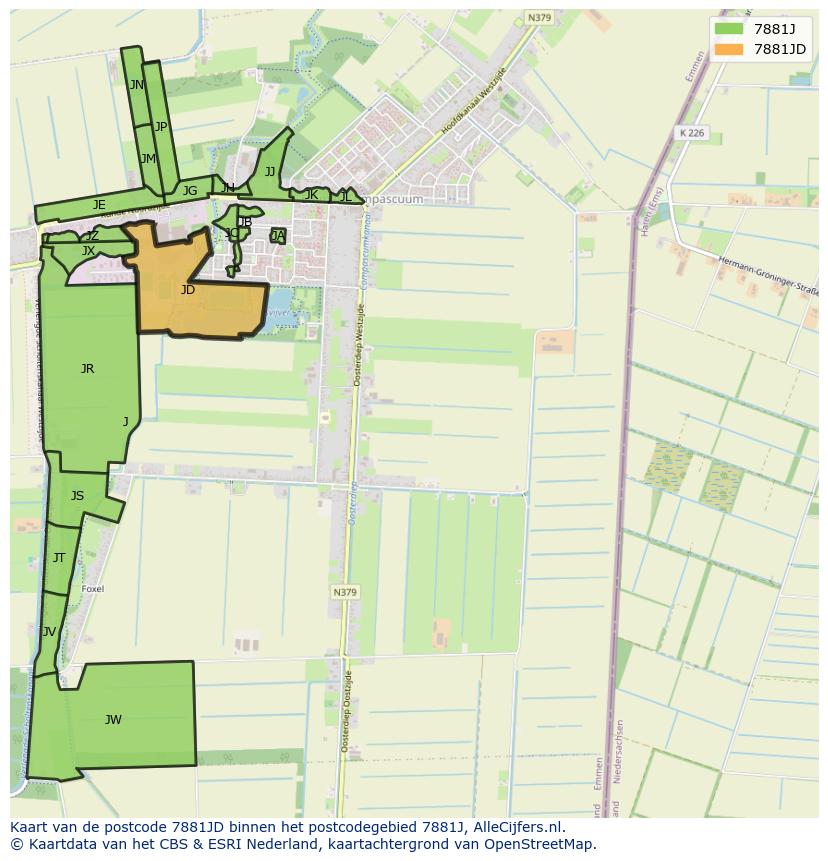 Afbeelding van het postcodegebied 7881 JD op de kaart.