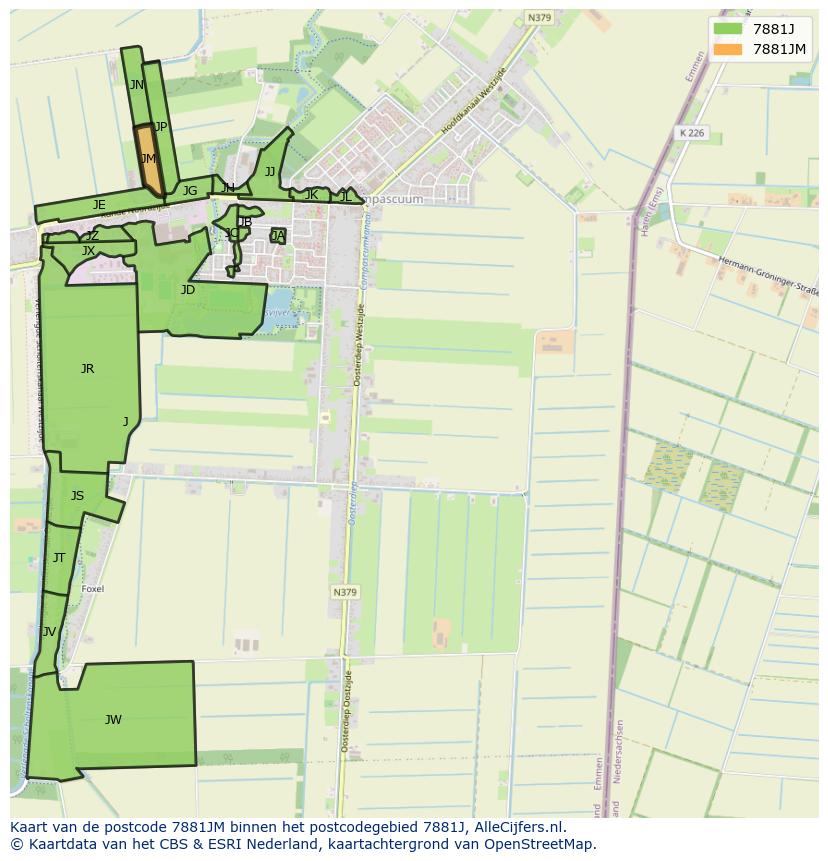 Afbeelding van het postcodegebied 7881 JM op de kaart.
