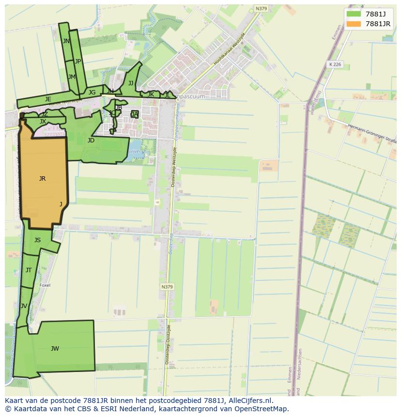 Afbeelding van het postcodegebied 7881 JR op de kaart.