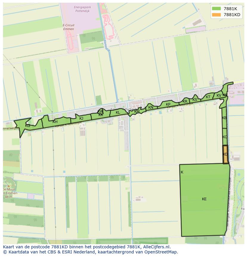 Afbeelding van het postcodegebied 7881 KD op de kaart.