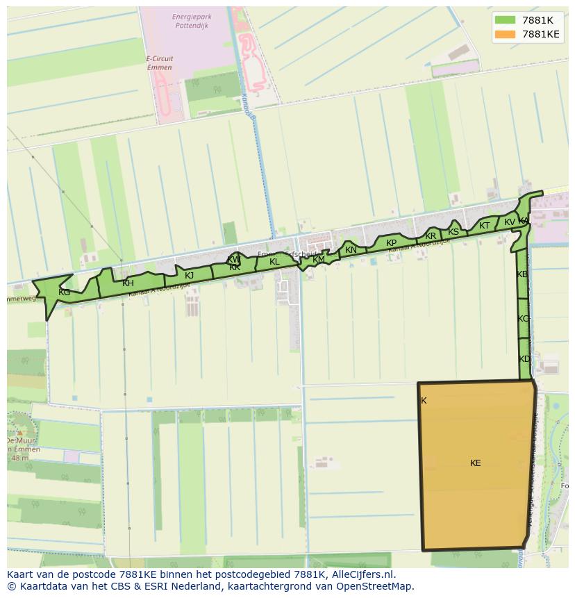 Afbeelding van het postcodegebied 7881 KE op de kaart.