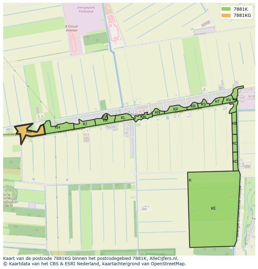 Afbeelding van het postcodegebied 7881 KG op de kaart.