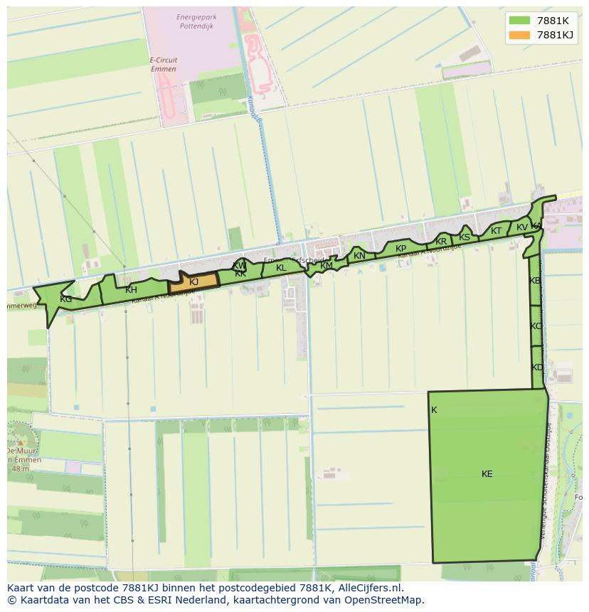 Afbeelding van het postcodegebied 7881 KJ op de kaart.