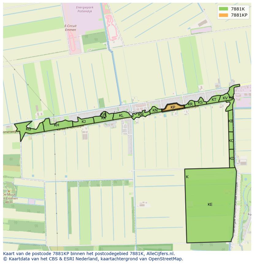 Afbeelding van het postcodegebied 7881 KP op de kaart.