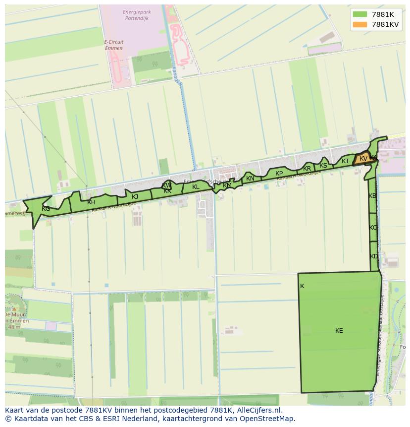 Afbeelding van het postcodegebied 7881 KV op de kaart.