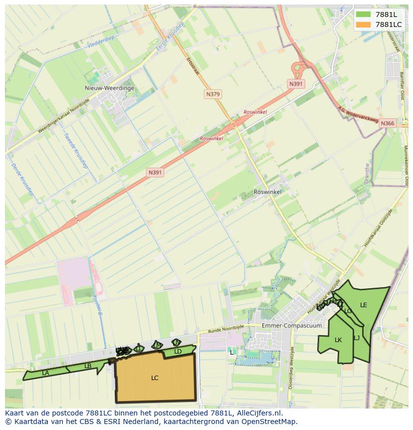 Afbeelding van het postcodegebied 7881 LC op de kaart.