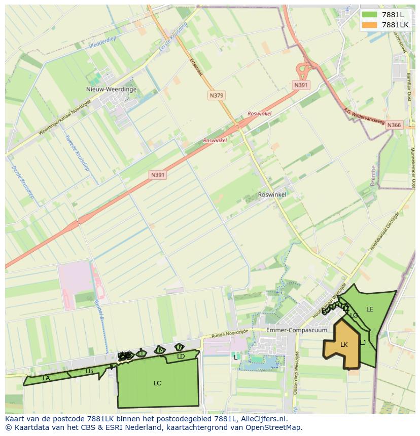 Afbeelding van het postcodegebied 7881 LK op de kaart.