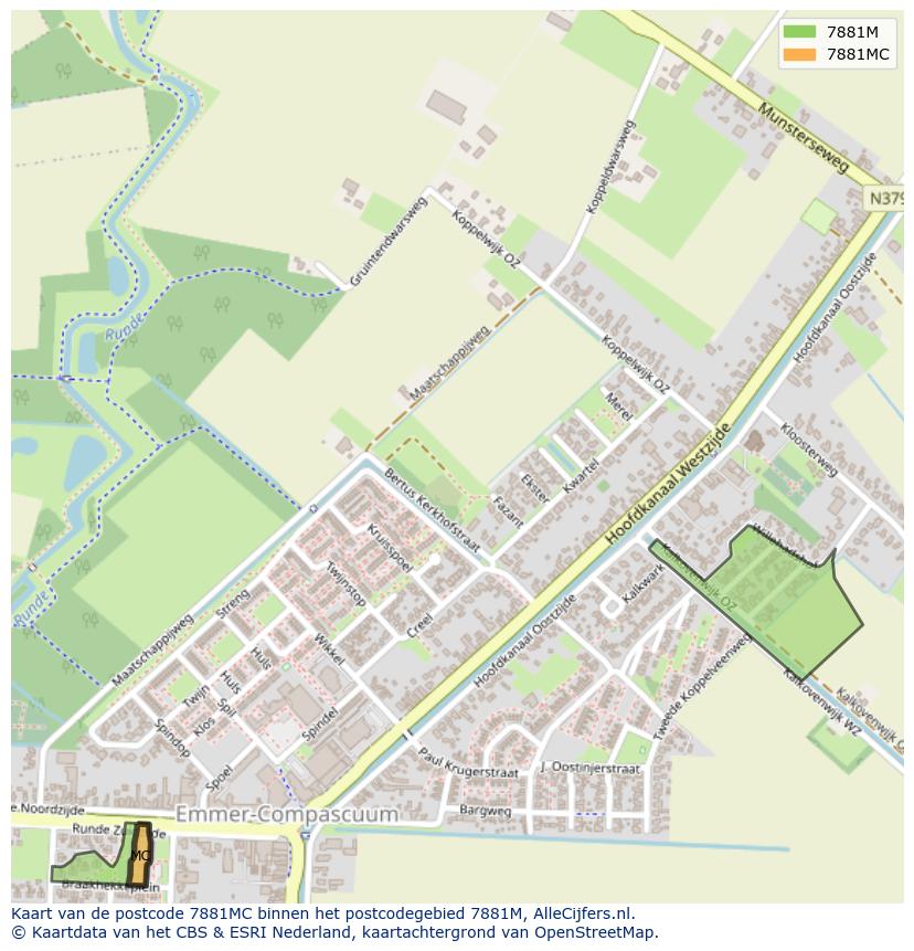 Afbeelding van het postcodegebied 7881 MC op de kaart.
