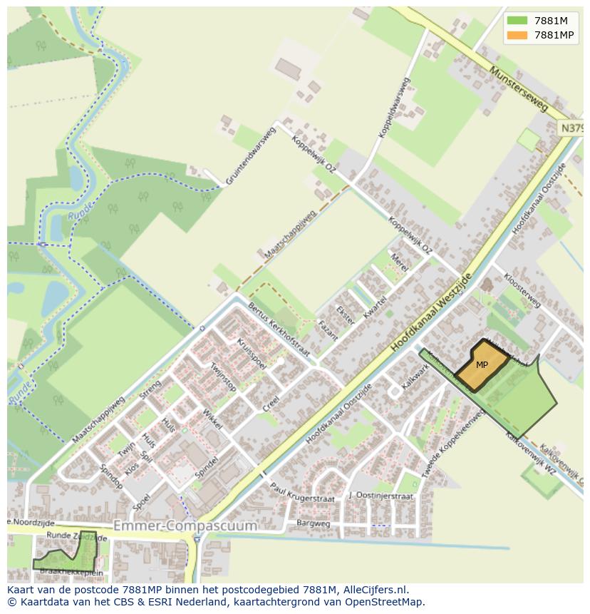 Afbeelding van het postcodegebied 7881 MP op de kaart.