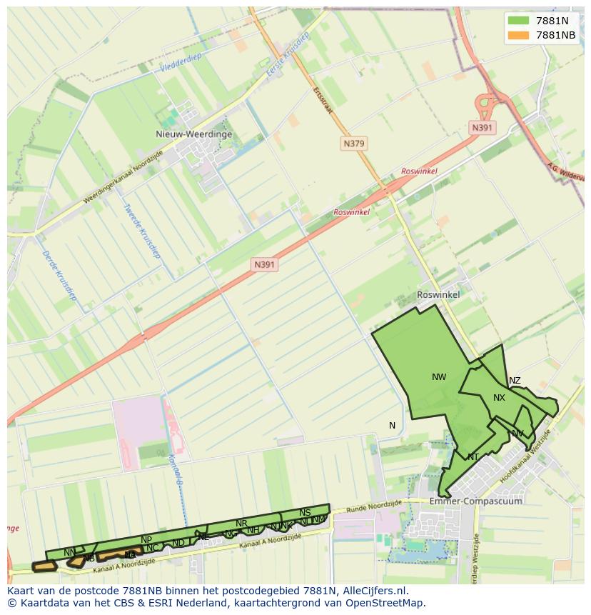 Afbeelding van het postcodegebied 7881 NB op de kaart.
