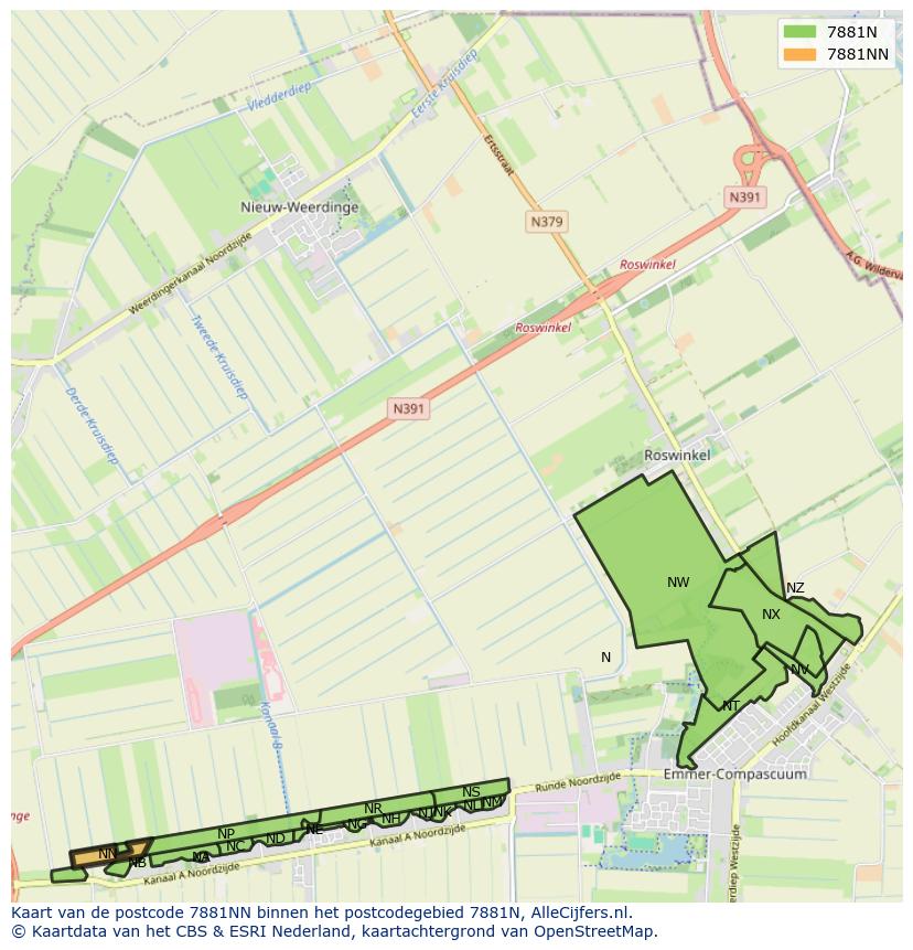 Afbeelding van het postcodegebied 7881 NN op de kaart.