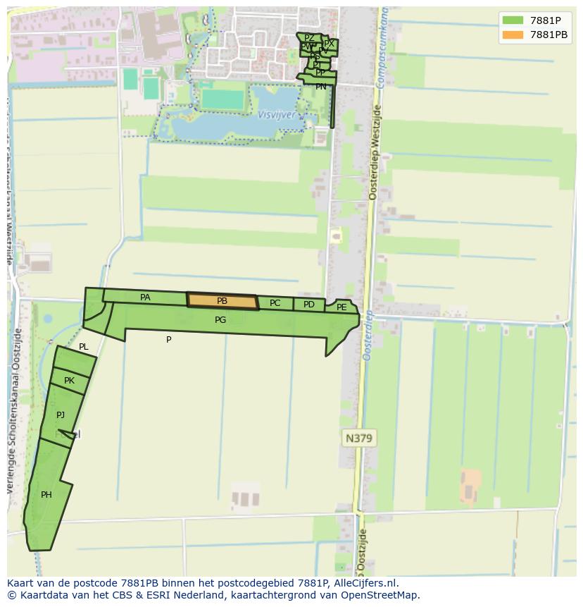 Afbeelding van het postcodegebied 7881 PB op de kaart.