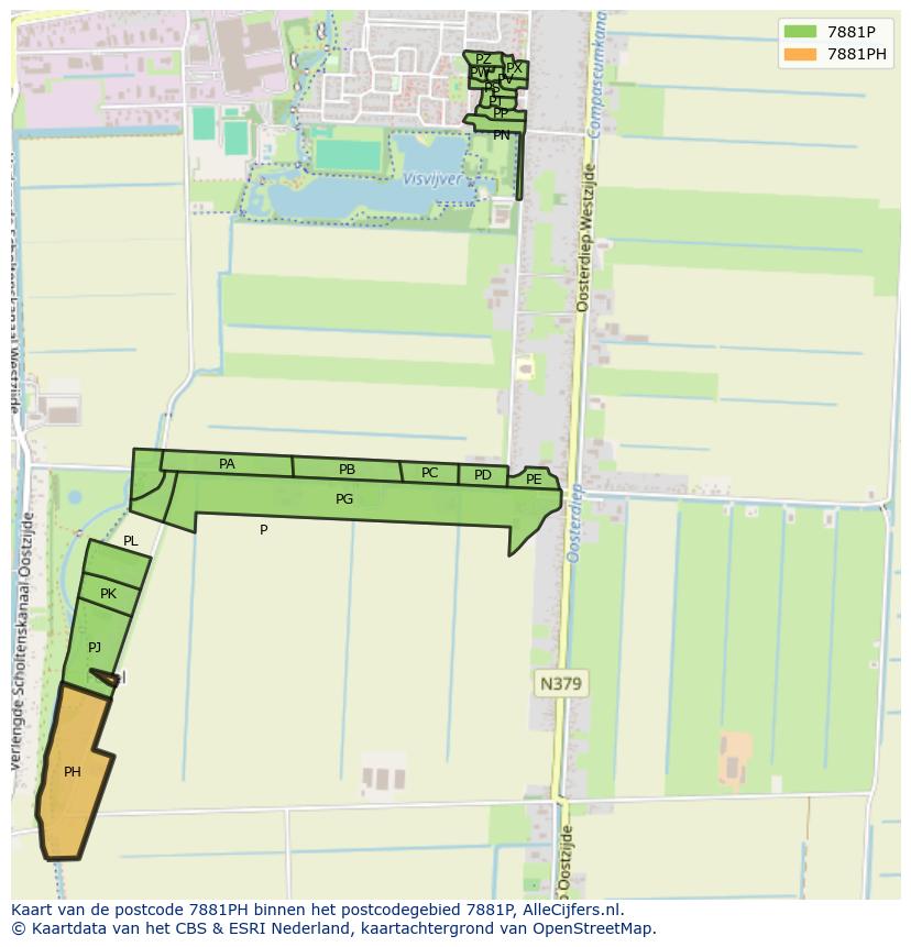 Afbeelding van het postcodegebied 7881 PH op de kaart.