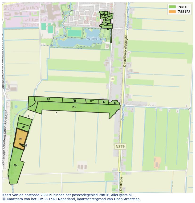 Afbeelding van het postcodegebied 7881 PJ op de kaart.