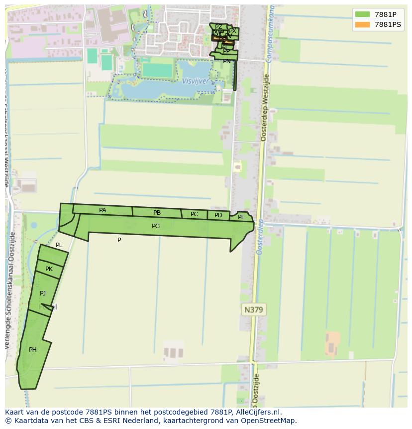 Afbeelding van het postcodegebied 7881 PS op de kaart.