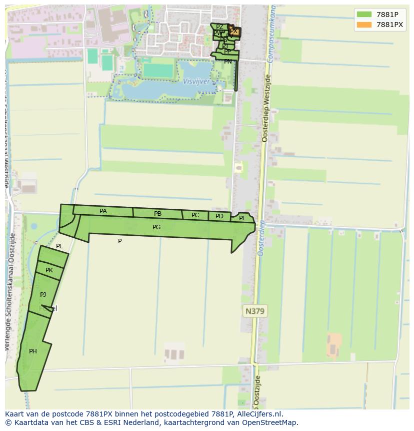 Afbeelding van het postcodegebied 7881 PX op de kaart.