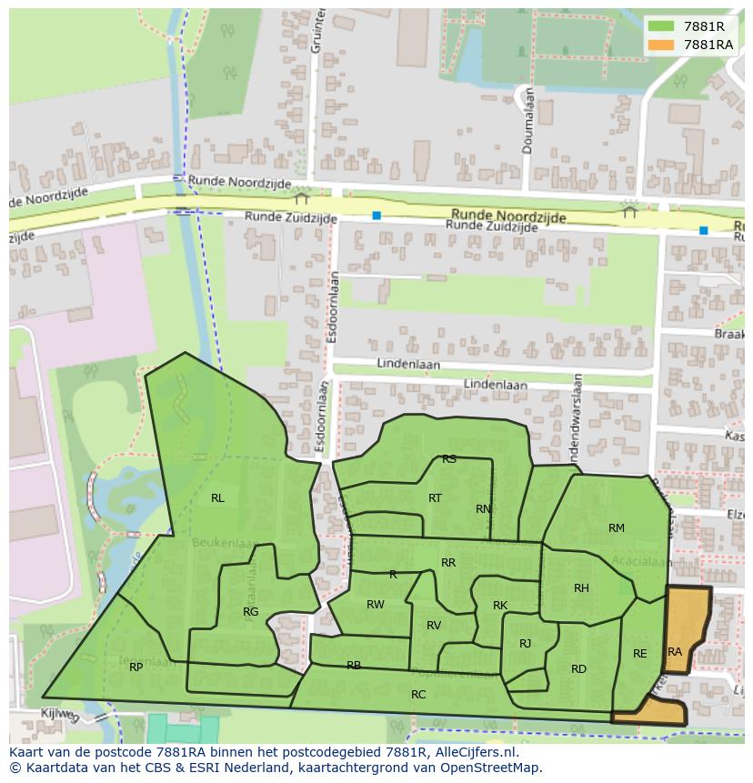 Afbeelding van het postcodegebied 7881 RA op de kaart.