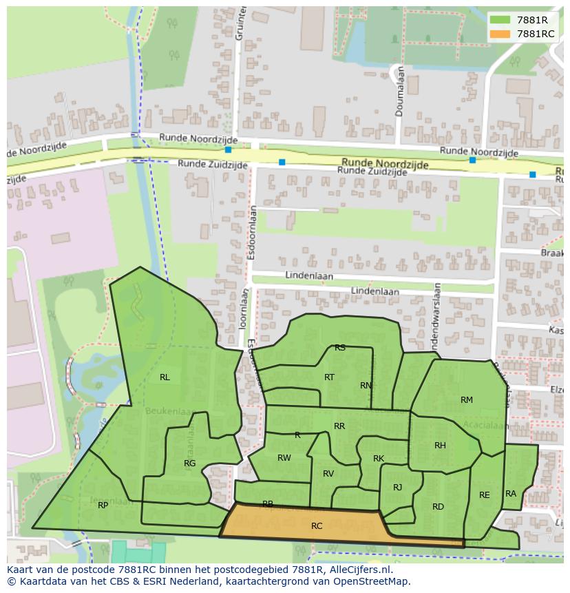 Afbeelding van het postcodegebied 7881 RC op de kaart.