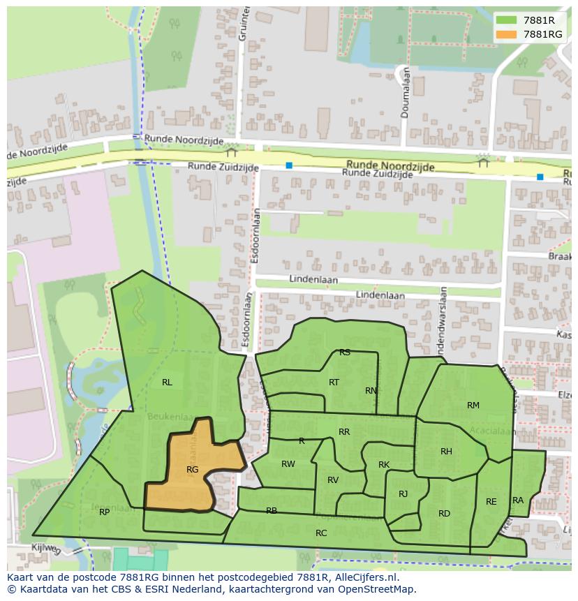 Afbeelding van het postcodegebied 7881 RG op de kaart.