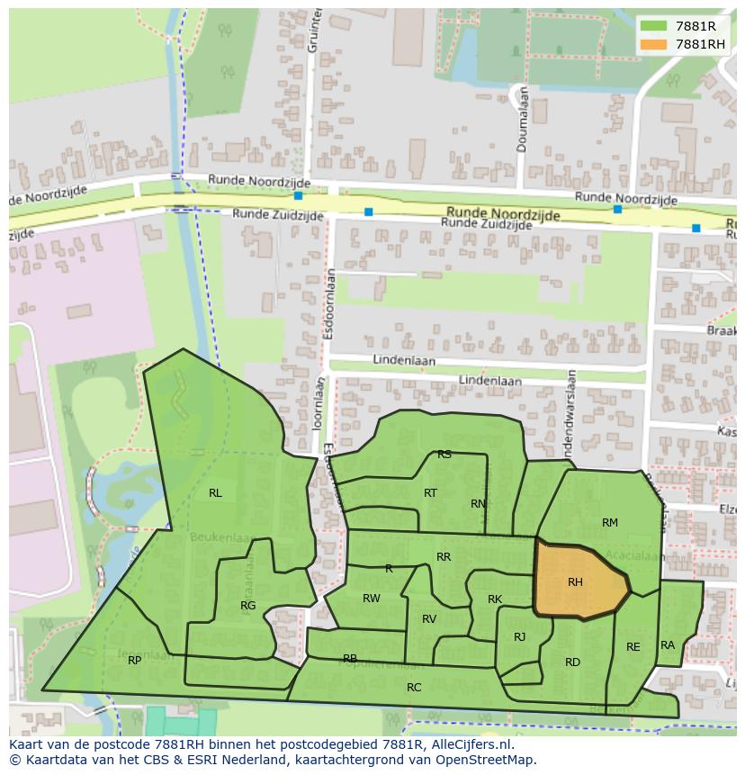 Afbeelding van het postcodegebied 7881 RH op de kaart.