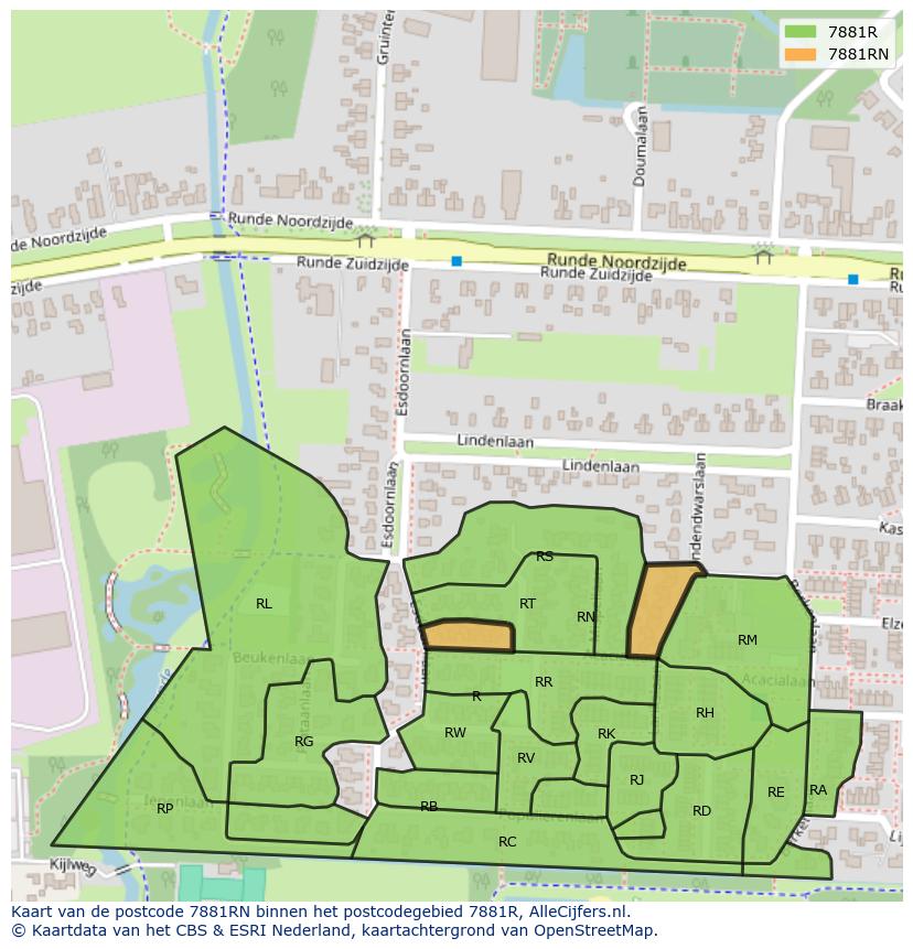 Afbeelding van het postcodegebied 7881 RN op de kaart.