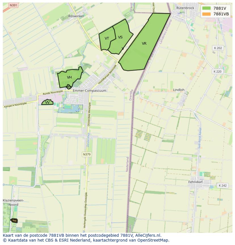 Afbeelding van het postcodegebied 7881 VB op de kaart.
