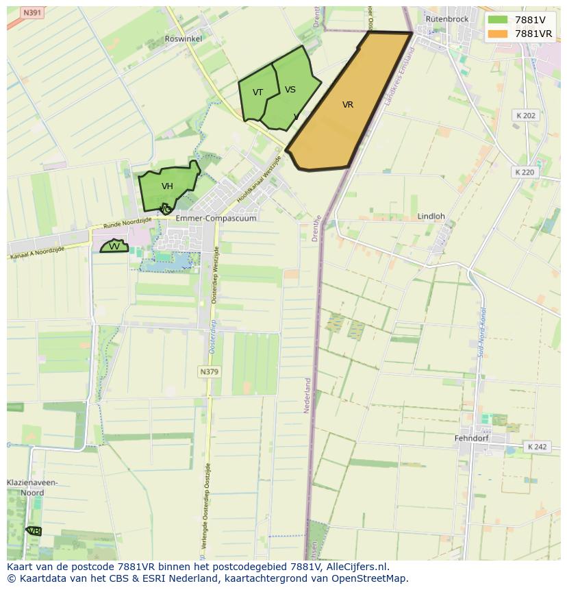 Afbeelding van het postcodegebied 7881 VR op de kaart.