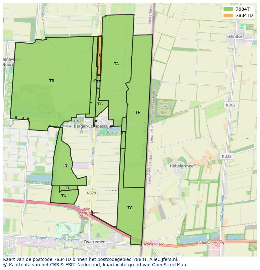 Afbeelding van het postcodegebied 7884 TD op de kaart.