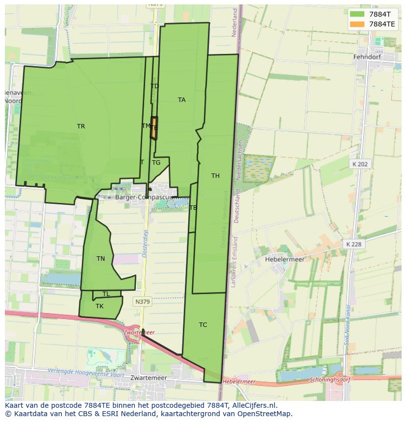 Afbeelding van het postcodegebied 7884 TE op de kaart.