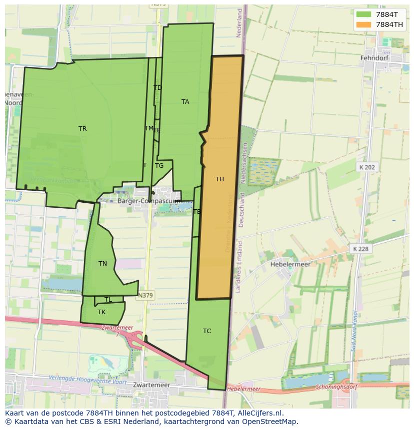 Afbeelding van het postcodegebied 7884 TH op de kaart.
