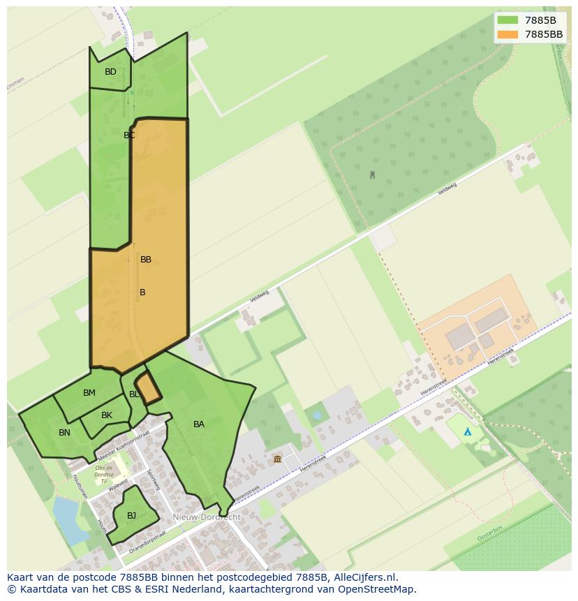 Afbeelding van het postcodegebied 7885 BB op de kaart.