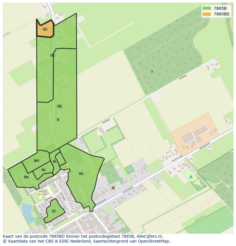 Afbeelding van het postcodegebied 7885 BD op de kaart.